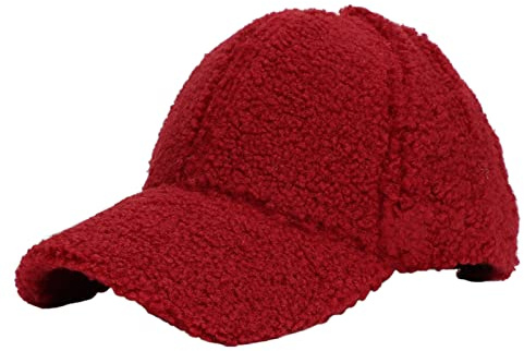 Baseballkappe Damen aus Lammwolle Warm Basecap flauschig Fleece Baseball Cap Teddy-Fleece-Stil Stylische Mütze Lässig Einfarbig Baseballmütze für Herbst Winter