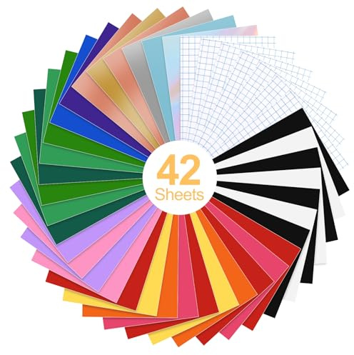 ceotis 42Stück Vinylfolie Plotter, 30.5x20,5cm Selbstklebend Plotterfolie Vinyl,Plotterfolie Vinyl in 18 verschiedenen Farben für Schneidemaschinen, Geburtstagsfeiern, Heimdeko (Glitzer und Glänzend)