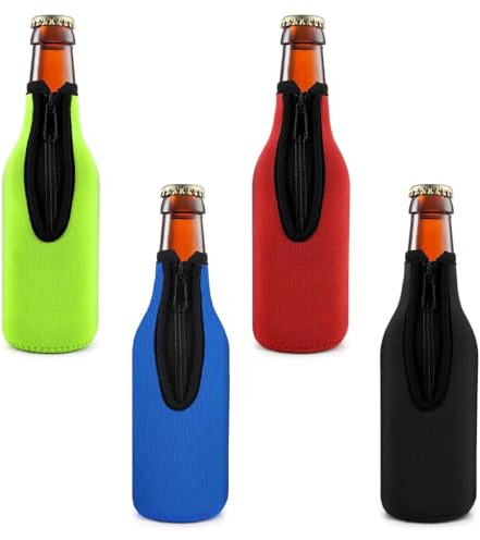 YUZNA Refroidisseur pour Bouteilles de Bière,4 Pièces,Fabriqué en Tissu,avec Fermetures à Glissière,Peut Isoler et Maintenir les Boissons Fraîches,Manchon,Rafraichisseur Bouteille (330 ml)