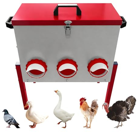 Hühner Futterautomat 15kg mit 6 Futteröffnungen, Futterspender Hühner | Großer Geflügel Futterautomat mit Regenschutz, 6 Öffnungen für Hühner, Enten und Gänse, für Hühnerstall, Outdoor, Garten