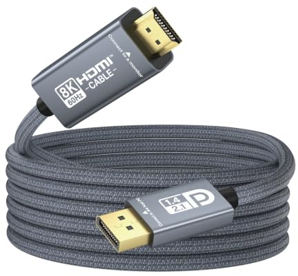Câble actif DisplayPort vers HDMI 2.1 8K60Hz 4K240Hz G-SYNC VRR (2m) | Puce convertisseur actif intégrée permettant le passage G-SYNC/VRR natif, éliminant les déchirures et la latence de l'écran