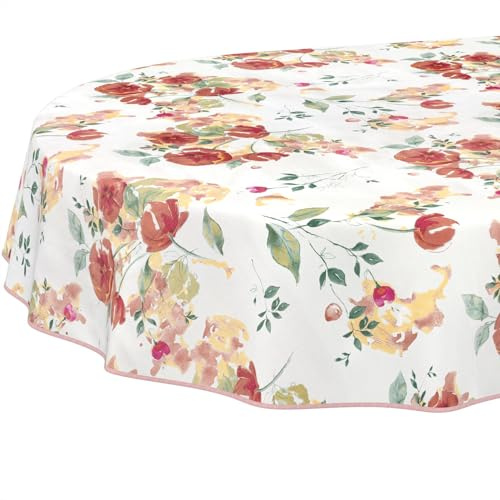 Nappe en Toile cirée - Lavable - Facile d'entretien - Imperméable - Effet Lotus - Nappe de Jardin - Motif Coquelicots - Ovale - 200 x 140 cm - avec Ourlet (bordée)