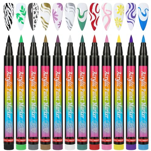 BUTBU 12 Color 3D Nail Art Pens Set, Nail Art Graffiti Pens, Quick Drying Acrylic Paint Pen, Easy Application nail-art Painting Pen, Nails Tools for Women Girls Home & Salon Nails DIY (Set A)