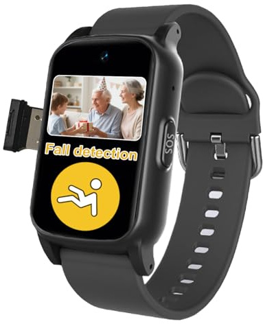VCYEX Reloj Localizador Personas Mayores Detector De Caídas para Mayores Reloj De Emergencia con SOS Llamadas De Video Y Voz para Personas MayoresBlack,1.25 * 0.57 * 2.22inch