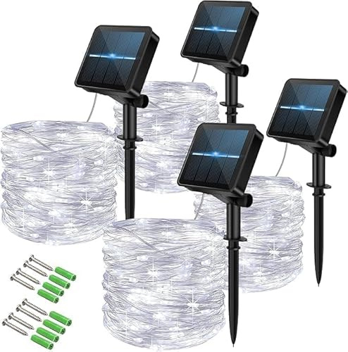 Vulisox Solar String Lights Outdoor, Fairy Lights Waterproof, 4 Pack Total 48M/ 160Ft 240LEDS/ 8 Mode Copper Wire Solar Lights Outdoor Garden for Party, Trees,Camping, Decorations(Cold White)