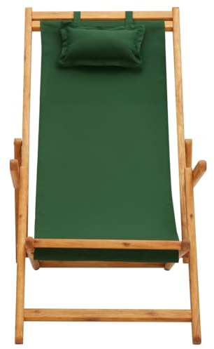 PTUGUOF Strandstuhl klappbar Massivholz Eukalyptus und Stoff Grün, 3-Fach Verstellbarer Klappstuhl für Garten, Terrasse, Balkon, Strand und Camping, bis 110 kg belastbar