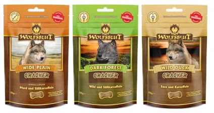 arelf Bundle Wolfsblut Cracker Mix 3 x 70g – Dark Forest, Wild Duck & Wide Plain – Getreidefreie Hundekekse mit Wild, Ente & Pferd – Snack für Hunde ohne Zucker & Zusatzstoffe
