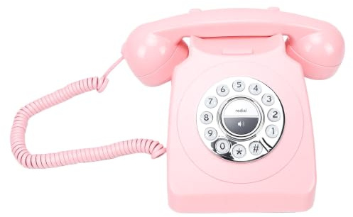 Hamwesh Retro Blue Tooth Landline Phone with Handset, (Pink)