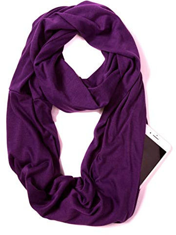 elzama Infinity Loop Solid Color Scarf With Hidden Zipper Pocket For Women, Travel Neck Wrap
