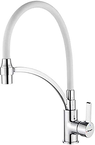 Ibergrif M22129-3 Rubinetto Lavello Cucina, Rubinetto Cucina con Doccetta Estraibile, Miscelatore Lavello con Bocca Flessibile, Miscelatore Cucina Rotazione a 360°, Monocomando, Cromo, Grigio