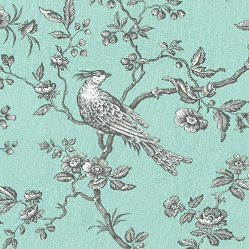 Textiles français Baumwollstoff | Die hoheitsvollen Vögel Stoff - Enteneiblau (Grundfarbe), Anthrazitgrau und Weiß | 100% Baumwolle Stoff extra breit | Stoffbreite: 280 cm (pro Laufmeter)*