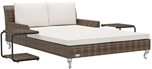 vidaXL Sonnenliege 2-Personen mit Auflagen Doppelliege Gartenliege Relaxliege Liege Strandliege Gartenmöbel Rattanmöbel Poly Rattan Braun