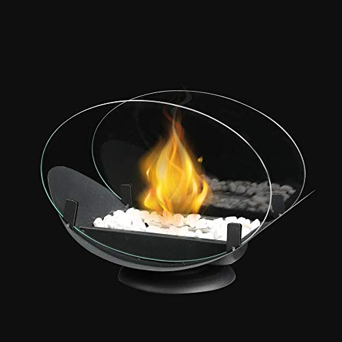 JHY DESIGN Ovaler Tisch Feuerschale Topf Bio Ethanol Kamin 32cm Tragbarer Tischkamin Bioethanol Tischfeuer Glas mit Sauber für Deko Patio Party Innen Garten Wohnzimmer Balkon Outdoor Indoor