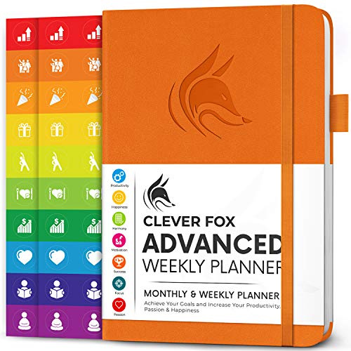 Clever Fox Advanced Weekly Planner - Undatierter Lebenszielplaner für die tägliche Produktivität & Zeitmanagement - Day Organizer Journal - Hardcover A5, Orange