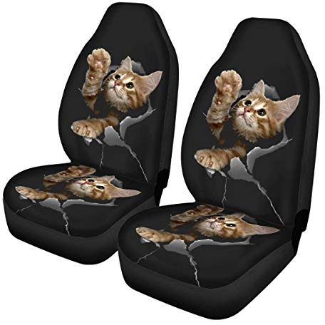 Woisttop 3D-Katzen-Vordersitzbezüge, vollständiges Set von 2 Fahrzeugsitzbezügen für die meisten Fahrzeuge, Autos, Limousinen, Lkw, SUV, Van.