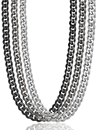 RUGGED steel Edelstahl Panzerkette massiv 45 50 55 60 cm (7 oder 11 mm breit) Silber/Schwarz/Schwarz-Vintage (inkl. Schmuck-Box)