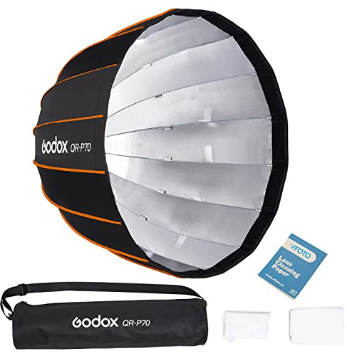 GODOX QR-P70 70cm Softbox Profonde Parabolique à Dégagement Rapide | Bowens Mount pour MS200-V SK400III-V SL60W SL60IID SL100Bi, Rangement Pliable, Soft Box pour Live Tournage Vidéo Interview