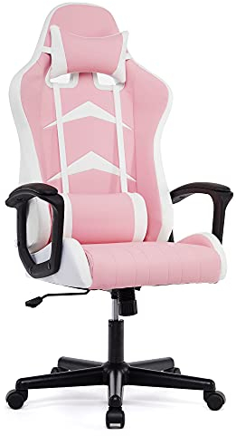 IntimaTe WM Heart Chaise Gaming Ergonomique, Fauteuil de Bureau Pivotant, Dossier Haut, Siege Gamer Assise Rembourrée, avec Appui-tête et Soutien Lombaire Ajustables, 58 x 54 x 130cm (Rose)