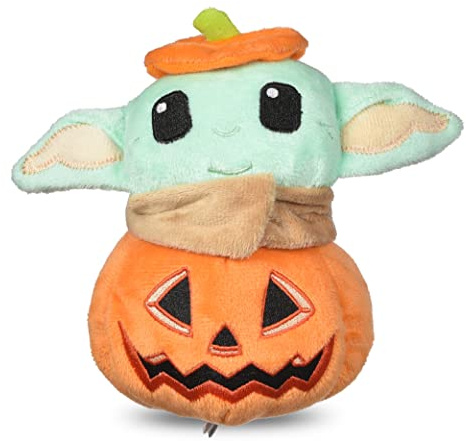Star Wars Hundespielzeug Grogu Halloween Hundespielzeug Kürbiskopf,Kleine Hundespielzeug, Quietschendes Hundekauspielzeug Mandalorian Das Kind Hundespielzeug Plüsch, 6 Zoll