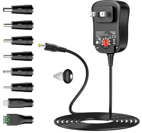 Universal 24W AC Adapter Kit, DC 3V 4.5V 5V 6V 7.5V 9V 12V 2A 2000mA 1A Power Supply for LED Strip Light CCTV Camera Speaker Router, DC Round Adapter 5.5mm2.1mm