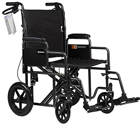 Dynarex DynaRide Bariatric Transport Plus Wheelchair, Has a 22” x 18” Seat and a Reinforced Steel Frame & 450 Pound Weight Capacity, Silver, 1 DynaRide Bariatric Transport Plus Wheelchair