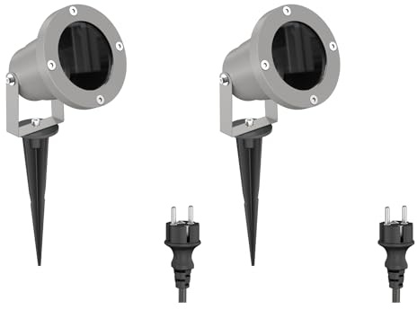 ledscom.de 2x Gartenstrahler DUK mit Erdspieß für außen, IP65, Stecker, grau, 1 x GU10 max. 15W