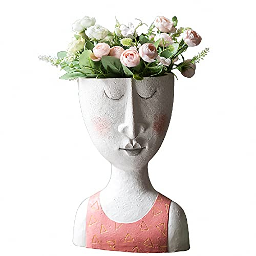 AJEYPMZ Glückliches Familienkunstporträt Kopfgesicht Blumentopf, Balkon Gartendekoration getrocknete Blumen Blumenarrangement Vase Ornamente, Sukkulente Pflanzer Indoor Kinderzimmer,woman1,Size