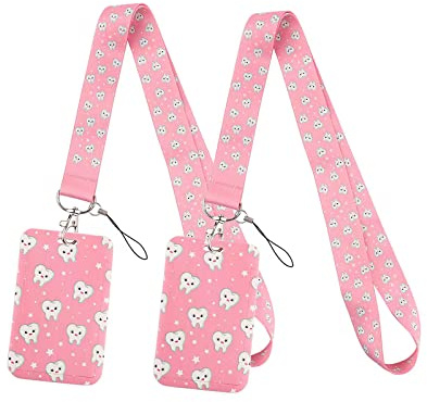 YOUYA DENTAL - Porta badge verticale aperto per scuola, lavoro, confezione da 2, 11 x 7 cm, impermeabile, con cordino staccabile, per dentisti, infermieri, insegnanti medici (rosa)