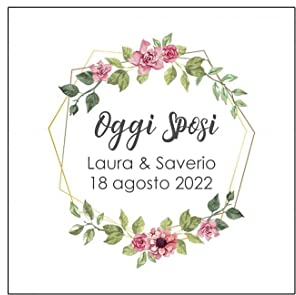 BIGIEMME 48 Tag Adesivi personalizzati per matrimonio, promessa, feste di fidanzamento personalizzabili con nome e data, etichette adesive per inviti, partecipazioni bomboniere (Floreale (wedding))