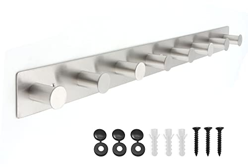 SYPEN Kroklist, rostfritt stål, klädkrokar, väggkrokar, skruvar, garderobslist med 8 krokar (silver, 8 krokar)
