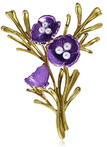 MAYIYAHO Broches de Fleur d'orchidée Pourpre pour Les Femmes Perle émail Fleur Mariages fête Bureau Broche Broches Cadeaux