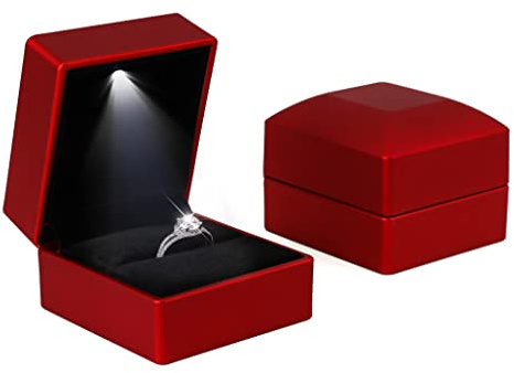 iSuperb 2PK Light LED-Ringe Box Schmuckschatulle Ohrringe Anhänger Ring Geschenkbox Verlobung Ehering Boxen Schmuck Display Verpackung Organizer Fall (Ringe Box) (Rot)