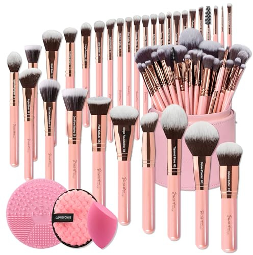 Bueart Design 30Pcs Professionale Rosa Perla Etichettato Pennelli Trucco con Super Extra Large Spazzole Titolare Caso Fondazione Faccia Blending Fard Correttori Ombretto Make up Brush Set
