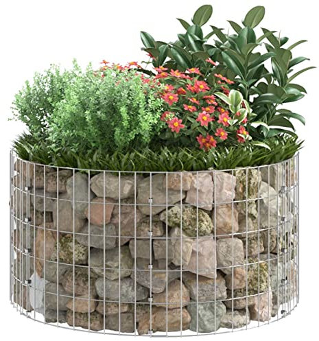 Tidyard Panier de Gabion Poteau à Gabion Circulaire Cage à Gabion pour Jardin ou Terrasse Acier galvanisé Ø100x50 cm