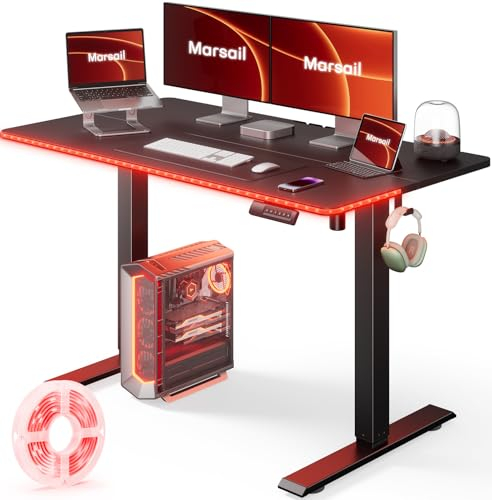 Marsail Elektrischer Stehpult, höhenverstellbar, 121 x 61 cm, Sitz-Schreibtisch für Heimbüro, Möbel, Computer, Schreibtisch mit Memory-Voreinstellungen, Kopfhörerhaken