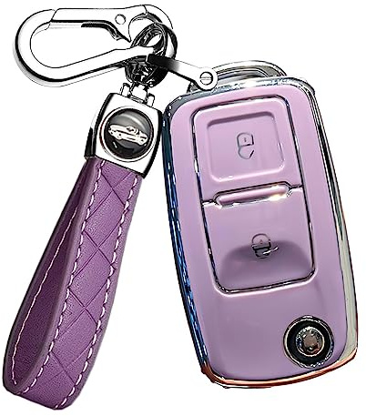 ontto Autoschlüssel Hülle Passt für VW MK4 Bora Golf 4 5 6 Jetta Passat Polo Bora Touran Skoda Seat Schutzhülle TPU Schlüsselhülle Schlüsselanhänger Schlüssel Etui Cover Zubehör 2 Taste-B Lila