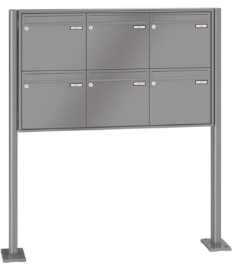 RENZ/Quadra / 6er Freistehende Briefkastenanlage Standbriefkasten/RAL-Farbe 9007 Volumen 12 L/mit Fußplatten/Dein-Briefkasten.de