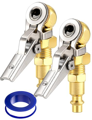LUMITECO 2er-Pack 1/4 Zoll NPT geschlossenes Kugel-Reifenfutter mit Clip, Verriegelungsluftfutter, Reifenfüller mit Schnellanschluss, Clip-On-Luftfutter für Reifen für LKW, Wohnmobil, Auto