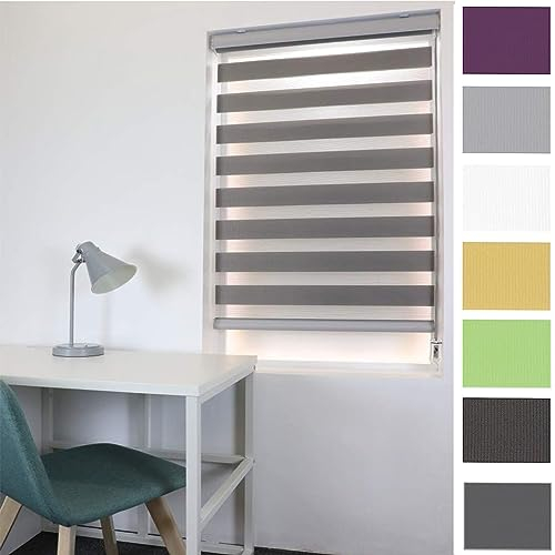 Doppelrollo klemmfix Verdunkelungsrollo, 50 x 250 cm Hitzeschutz und Sichtschutz, Seitenzugrollo Doppelrollo Thermorollo inkl. Montagematerial, für Fenster und Tür, Dunkelgrau