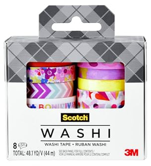 Scotch Expressions Washi Tape, 8 Rolls, Assorted Sizes & Colors, Great for Decorating and Crafts