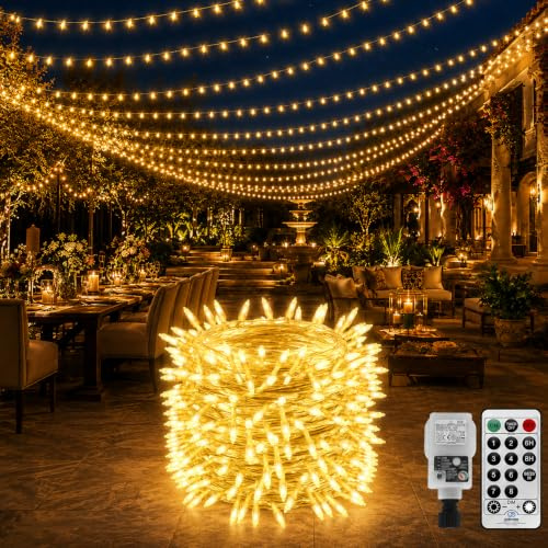 CERIAL 100M Long Outdoor Fairy Lights Plug in,800LED String Lights Indoor for Room,Christmas Garden Tree Light Waterproof with Remote Timer,10M Lead Wire for Balcony Gazebo Fence(Warm White)