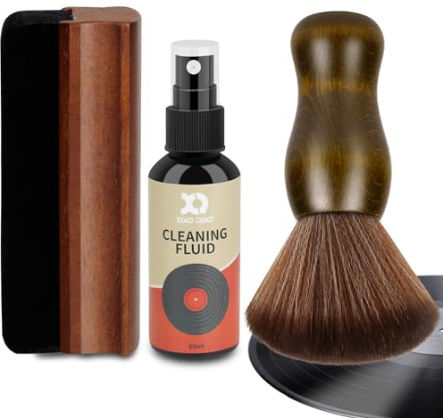 XQ XIAO QIAO Vinyl Record Cleaner Kit - 5-in-1 Vinyl Records Cleaning Kit Includes Soft Velvet Record Brush, Cleaning Liquid, Nano Fiber Record Cleaning Brush, Cleaning Cloth and Storage Bag