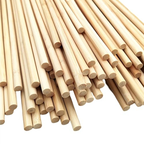 100 st naturliga runda trästavar i bambu, 0,8 cm extra långa oavslutade hantverkspinnar i bambu för trähantverk, konstprojekt och gör-det-själv-hantverk (40 cm långa)