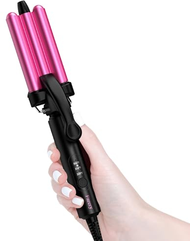 FARERY 3 Barrel Hair Waver 3 Temperature Adjustable, Mini Curling Iron for Short Hair, Hair Crimper for Women Beach Waves, 3 Barrel Hair Curler 1/2 Inch Travel Size, Dual Voltage, Pouch Bag