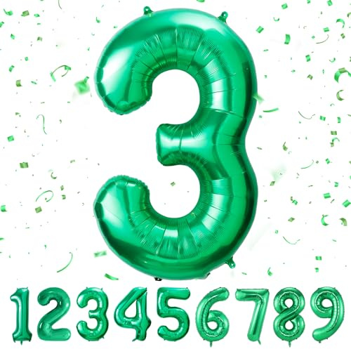 Palloncini compleanno 3 anni-40 pollici-Decorazioni Verde compleanno di un ragazzo e una ragazza di 3 anni-Pallone gonfiabile in foil Verde 3 anni.…