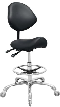 Nazalus Saddle Stool Chair with Back Support Footrest, Heavy-Duty(350LBS), Hydraulic Rolling Swivel Adjustable Stool Chair for Salon Spa Beauty Massage Dental Clinic Home Office Use(Black)
