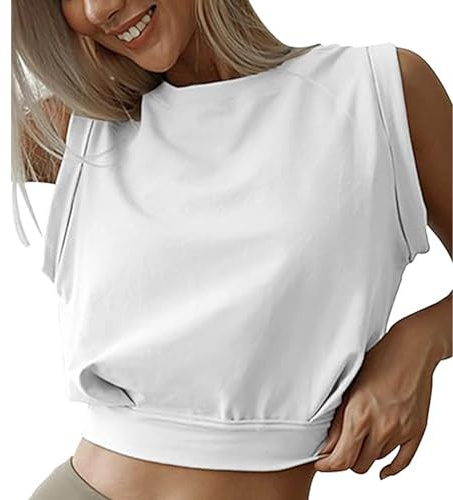 Hanaoops Donna Sportive Canotta Tank Top Scollo Tondo Crop Top Estive Magliette Sportivi Senza Maniche T-Shirt Elegante Blusa Camicetta Canottiera Running Yoga Atletico Palestra Pilate Camicie