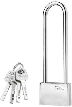 Sarini Lucchetto esteso con 4 Chiavi, Lucchetto ad Arco Lungo Resistente da 38 mm per Magazzino, Garage, Recinzione Argento