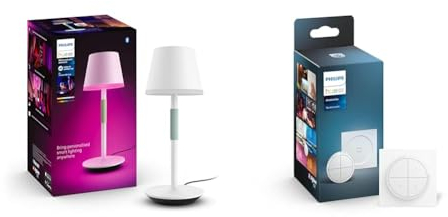 Philips Hue White & Color Ambiance Go Tragbare Tischleuchte (530 lm) & Tap Dial Switch Drehschalter, weiß, personalisierbar via Hue App, Zubehör