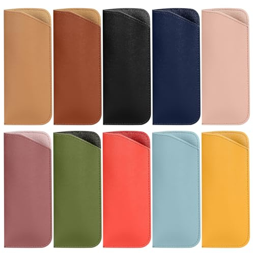 mauuuba 10 Pz Custodia Occhiali Morbida Donna Uomo, Custodia Occhiali da Vista, Portaocchiali Morbido, PU Pelle Custodia Occhiali da Sole, Portatile Porta Occhiali da Vista per Donna Uomo, 10 Colori
